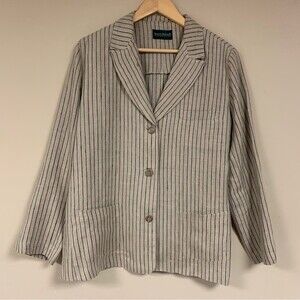 Vintage Harve Benard Women Blazer Linen Blend Academia Pinstripe Business Jacket